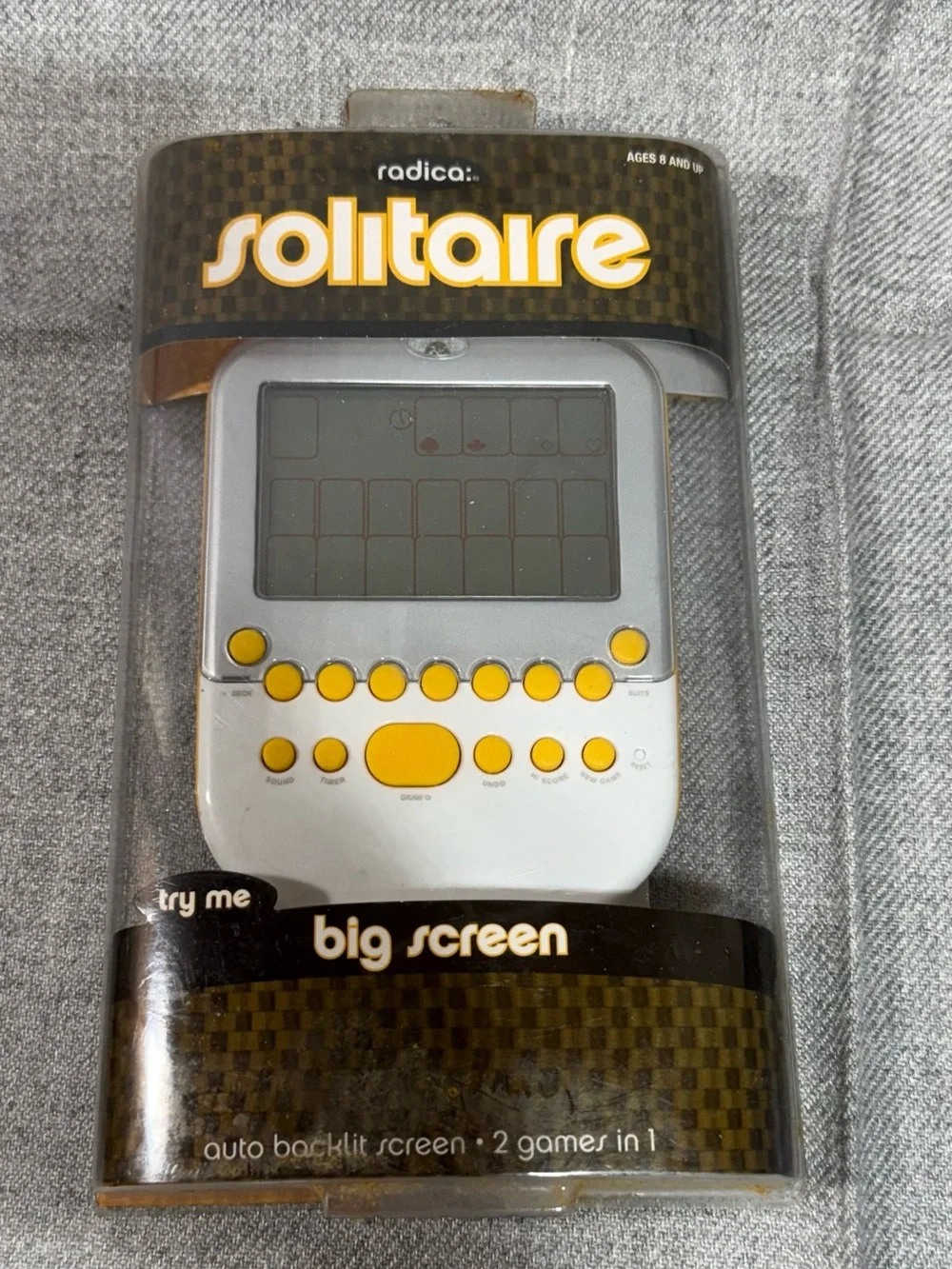 Radica Big Screen Solitaire Handheld Game Sealed New Mattel Auto Backlit LCD
